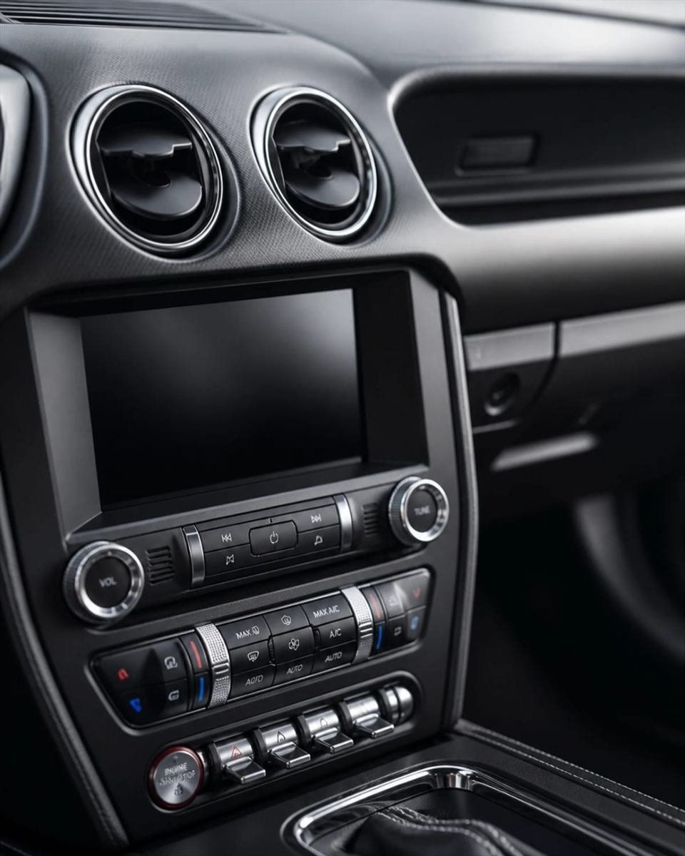 A detailed macro shot of a dashboard and infotainment screen with a clean, matte UV-protective finish.