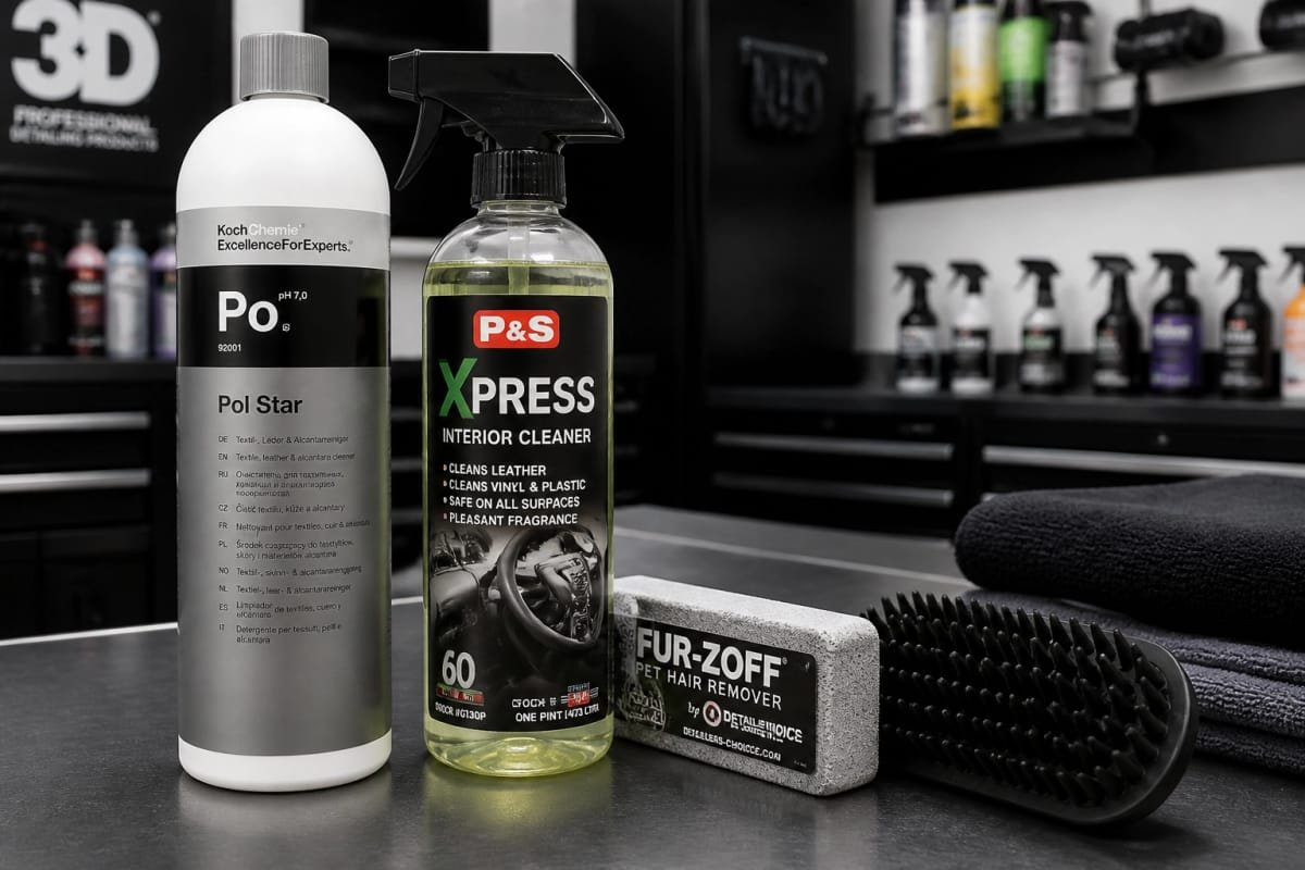 Professional detailing tools including P&S and Koch Chemie products